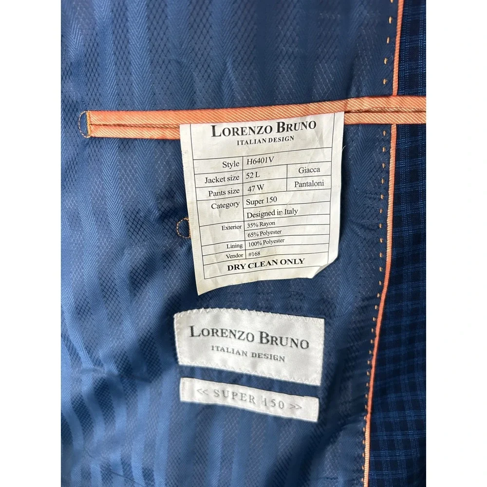 Lorenzo Bruno Mens Blue Micro Check Blazer Jacket Super 150 Size‎ 52L